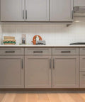 4 Inch Matte Black Cabinet Pulls Pack Of 2 Heavy Duty Solid Hardware on grey kitchen cabinets and drawers