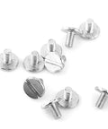 Top Shelf Solid Brass Screw Back Rivet Studs 10 Piece Set Round Head Threaded Ring Spikes For Heavy Duty Leathercraft DIY Fasteners with shiny silver finish.