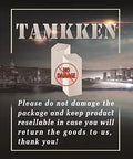 Tamkken warning graphic instructing to keep package undamaged for product return and reselling.