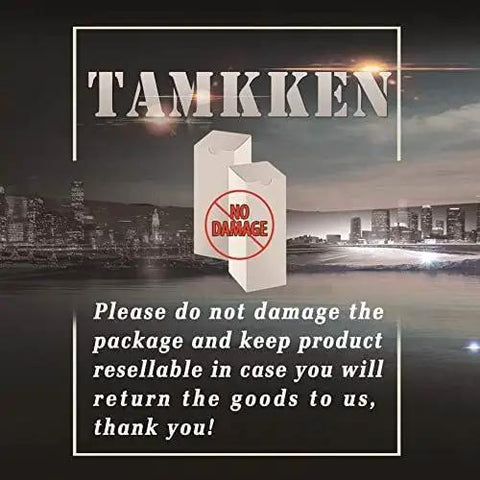 Tamkken warning graphic instructing to keep package undamaged for product return and reselling.