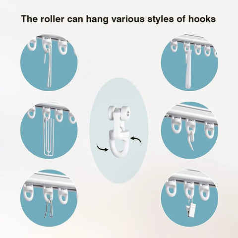 Adjustable Telescoping Curtain Track System With Ceiling Mount For Heavy Drapes And Room Dividers, No Tools Needed Length Adjustment, white rail with hooks
