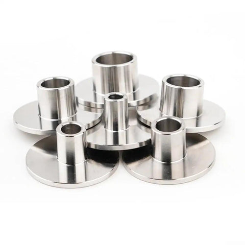 Tough As Nails Router Bit Trim Guide Sleeve With Six Interchangeable Stainless Steel Bushings arranged in a group, showcasing precision design.