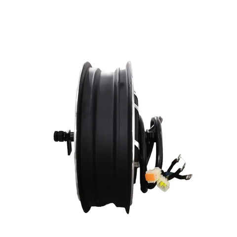 14 X 3.5 Inch Dual Shaft Hub Motor 5000 Watt BLDC In Wheel Drive Kit For Electric Scooters and E Motos 48V 72V side view with wiring