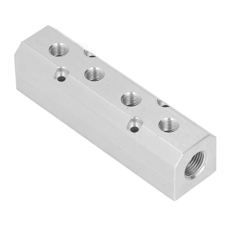 Large Flow Aluminum Pneumatic Manifold Block With G1/2 Inlet And G1/4 Outlets For Industrial Automation And Auto Repair, side view