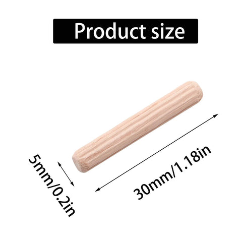 48 Pieces Wood Dowel Pins 5mm By 30mm Fluted Beveled Ends Dowels shown with size dimensions for woodworking