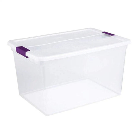 Heavy Duty Clear Plastic Storage Totes With Secure Latching Lids Hella Sturdy Bulk Bin Bundle For Home And Office Clutter Busting Tight Seal Stops Dust And Bugs clear plastic storage container with purple latches