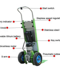 Heavy Duty Electrical Stair Climber Dolly With Brushless 1200W Motor And Removable Battery showing features like 800w motor and stainless steel body.