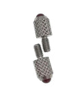 Two ruby-ball dial indicator contact points with knurled metal bodies, M2.5 thread, 5mm diameter, 7.3mm length