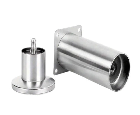 Adjustable Metal Furniture Leg Set of 4 for Sofa Couch Cabinet Replacement Steel Feet, shown disassembled, highlighting stainless steel material.
