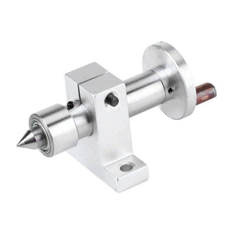 Rock Solid Screaming Precision Mini Lathe Revolving Center Dual Bearing Tailstock Upgrade with silver metal housing.