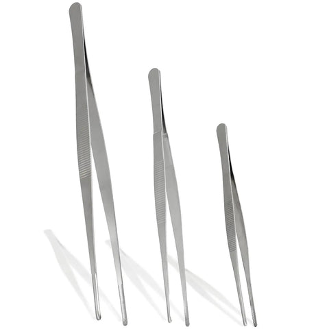 Three Piece Stainless Steel Tweezer Set Great For Precision Work And Delicate Tasks Like Electronics Jewelry Crafting 8 Inch 10 Inch 12 Inch With Durable Non Slip Grip And Easy To Control, three stainless steel tweezers