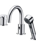 Three Hole Widespread Bathroom Faucet With Pull Out Shower Head, Chrome Diverter Faucet For Bathtub And Sink, Roman Style Waterfall Spout