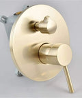 Smooth In Wall Shower Faucet With A Solid Handheld Sprayer And Single Handle Mixer designed for quick home makeovers, close-up of brass handle.