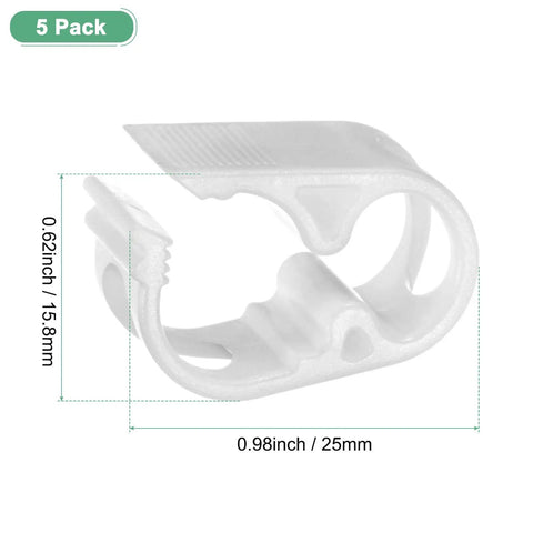 Close-up of white plastic tubing clamp, 25mm length, part of Five Pack Adjustable Plastic Tubing Clamps For One Eighth To One Quarter Inch Tubing Water Flow Control Tube Clips For Beer Bottles Plumbing Instruments And Equipment White.