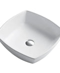 Elavo Square Vessel Sink In White Porcelain Ceramic For Bathrooms, 16.5 Inch, Easy Clean, shown from above.