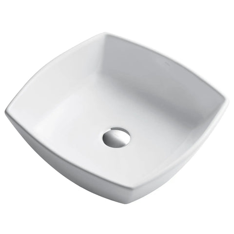 Elavo Square Vessel Sink In White Porcelain Ceramic For Bathrooms, 16.5 Inch, Easy Clean, shown from above.