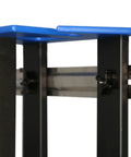 Heavy Duty Wall Mounted Ski And Snowboard Storage Rack Constructed From Durable Aluminum Frame showing close-up of blue top mounts.