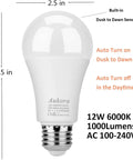 Dusk To Dawn Smart Sensor Light Bulbs 12W 100W Equivalent E26 Cool White 6000K 1000LM Auto On Off Outdoor Indoor 2 Pack bulb