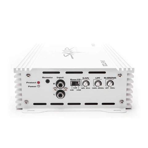 Back view of 800 Watt Monoblock Class D Marine Subwoofer Amplifier With Waterproof Coating And Rust Proof Case, showing input and controls.