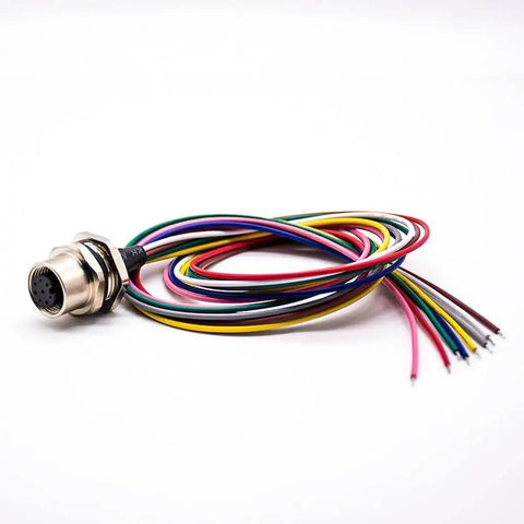 Waterproof M12 8 Pin Sensor Receptacle Connector A Coded Aviation Socket Female Straight Shielded with Colorful Wiring