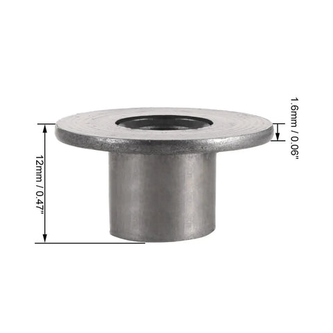 Side view of carbon steel tee nut with flange, showing dimensions. Part of 30 Pcs Carbon Steel Tee Nuts With Flange For Wood Furniture Connectors.