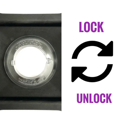 Replacement Parts for Blendtec Jar 90 Oz 3 Quart Premium Pro Grade Blender Jar lid with lock and unlock symbols visible