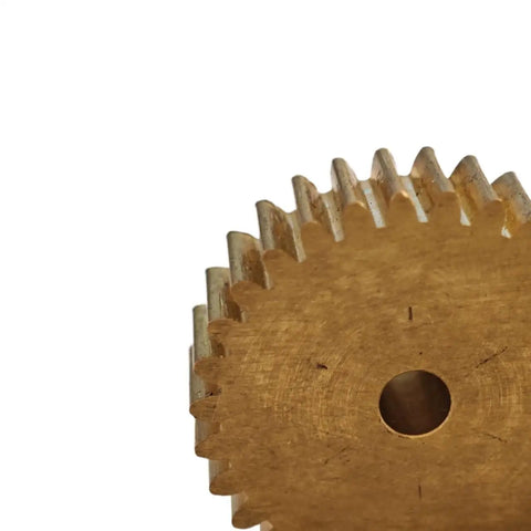 Close-up of Beefy 0.5 Module Copper Spur Gear, 82 Teeth, 42mm Diameter, 12.7mm Bore, showing detailed tooth design.