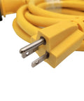Close-up of Heavy Duty 16 Foot Shore Power Cord 15A Male 5-15P to L5-30R Locking Ring for RV Camper Marine 10 AWG Copper
