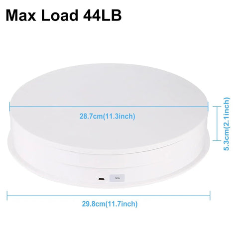 Top view of Stunning 11.2 Inch Motorized Rotating Display Turntable Stand Handles 44 Lbs Load with measurement details.