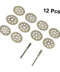 Ten Piece Diamond Cutting Discs Set For Rotary Tools Ultrafine Blades shown with discs and rods for cutting hard materials.