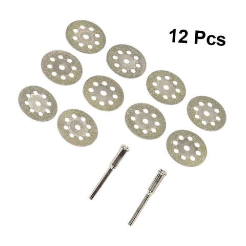 Ten Piece Diamond Cutting Discs Set For Rotary Tools Ultrafine Blades shown with discs and rods for cutting hard materials.