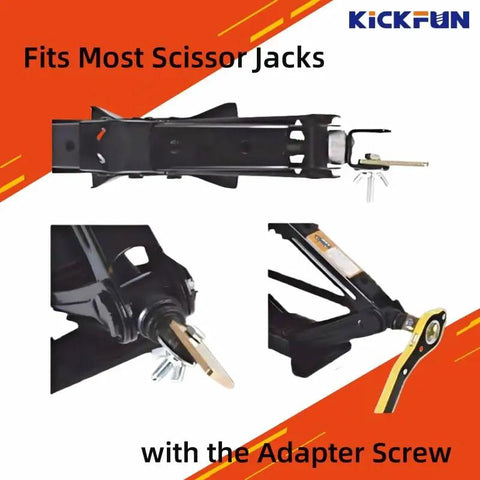 Slick Auto Jack Ratchet Wrench Genuine Garage Grade Rig Ready Scissor Jack Adapter 360 Swivel showing adapter screw attachment.