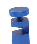 Close-up of blue aluminum Stair Gauge Attachment With Anti Slip Hex Knob And Easy Grip Thumb Screw for precise layout