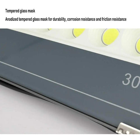 Close-up of the tempered glass mask on the JUDYSSY Creative 300W Led Outdoor Waterproof Flood Light for durability and light protection.