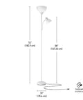 72 Inch Torchiere Floor Lamp With Adjustable Reading Arm Frosted Shades Matte Black Frame Dope Modern Look Rotary Switch On Socket E26 Base Ambient And Task Lighting For Your Living Room Or Den, white lamp dimensions shown