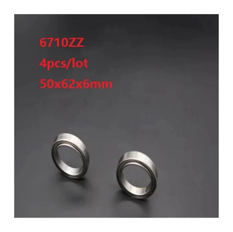 6710ZZ Ball Bearings 50x62x6mm Double Metal Cover shown in package of 4, smooth spin, low friction designed for various machinery uses.