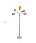 67 Inch Contemporary Medusa Five Light Adjustable Gooseneck Floor Lamp With Silver Finish And Colorful Shades In Green Lilac Coral Teal Pink