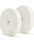 8 Inch Soft Flannel Buffing Polish Wheels 40 Ply Cotton Pad For Bench Grinder With 5 8 In Arbor Hole 2 Pack, showing two white pads side by side.