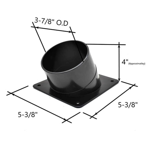 Heavy Duty 4 Inch Abs Dust Port Connector For Band Saw And Jointer With Four Pre Drilled Mounting Holes, angled view with dimensions.
