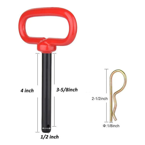 Built Tough Heavy Duty Trailer Hitch Pin With Vibrant Red Handle And Secure Safety Clip Precision Clevis Towing Pin dimensions.