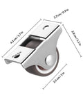 Heavy Duty Mini Caster Wheels 4 Pack For Cabinet Doors And Wardrobe Slide Rails Smoother Than Grease TPR Rollers with dimensions shown.