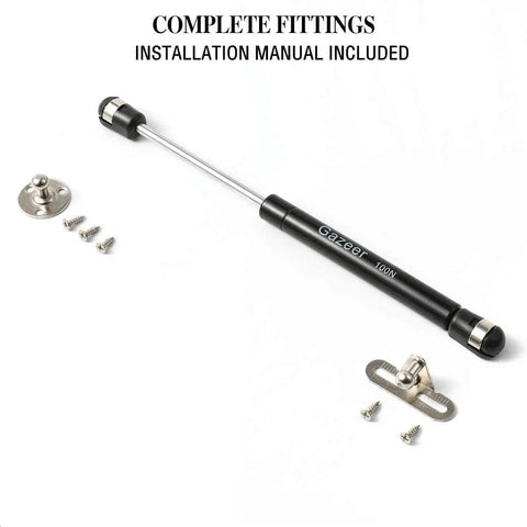 Six Pack 100N Gas Struts for 10 Inch Cabinet Doors Cabinet Shocks and Lift Supports with Round Mounting Plates Screws Included Pneumatic Door Lift for Kitchen Cabinets and More shown with mounting hardware