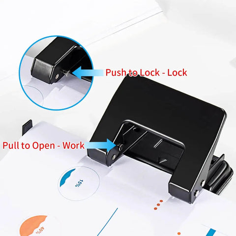 Heavy-Duty 2-Hole Punch Handheld Paper Punch for 20-Sheet Capacity With 50 Percent Less Effort and Built-In Waste Tray in use