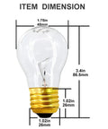 Dimensions of 120V A15 40W Clear Appliance Light Bulbs With Medium Base For Refrigerators Ovens And Lava Lamps shown