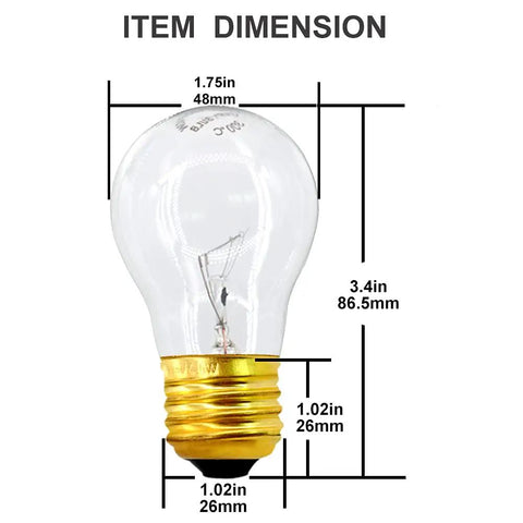 Dimensions of 120V A15 40W Clear Appliance Light Bulbs With Medium Base For Refrigerators Ovens And Lava Lamps shown
