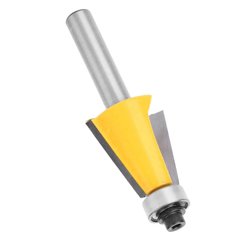 Fabater 8mm Chamfer Router Bit with Bearing, Perfect For Woodworking Bevel Edging Milling Cutter On MDF Solid Wood And Particleboard At 15 Degree Angle With YG6 Alloy Trimming Tool, showing the sharp YG6 alloy blade.