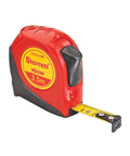 Retractable Metric Pocket Tape Measure with Nylon Coating, 3.5m length, red ABS case, visible steel belt clip.
