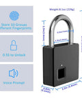 Biometric Keyless Fingerprint Padlock With 2 Backup Keys And USB Rechargeable Power, IP66 Waterproof Outdoor Heavy Duty Lock close-up