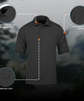 Mens Short Sleeve Uniform Polo In Charcoal Black Moisture Wicking Polyester Pique Fabric That Keeps You Cool Under Pressure Built For Real Crews Running The Daily Grind Without Getting Sweaty Or Wrinkled Out featuring ribbed collar, pen pocket, and sunglass loop.