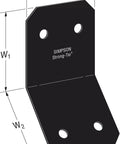 Diagram of Avant Collection ZMAX Black Powder Coated Knee Brace Connector for 6X Lumber Outdoor Accents 12 Pack, showing dimensions.